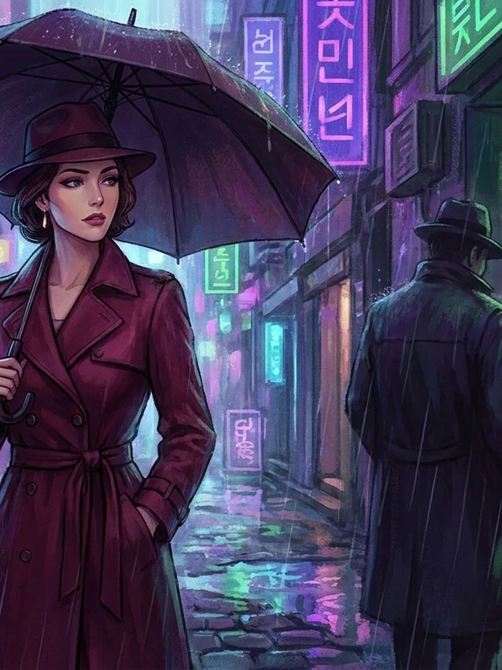 Neon-lit reference image being read for composition, lighting, and tags