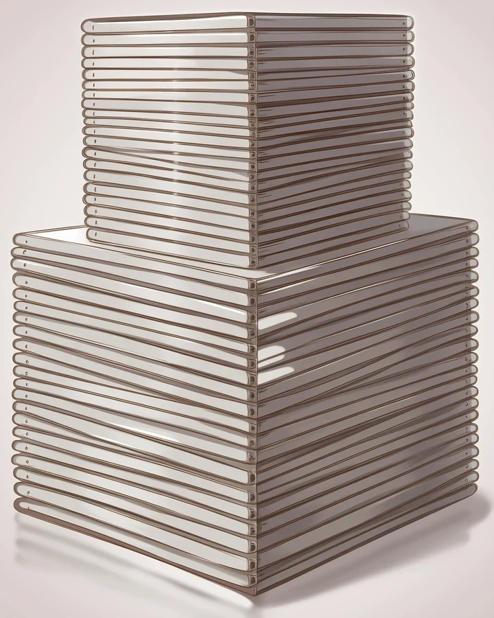 Stacked translucent panes shrinking in size, illustrating file compression
