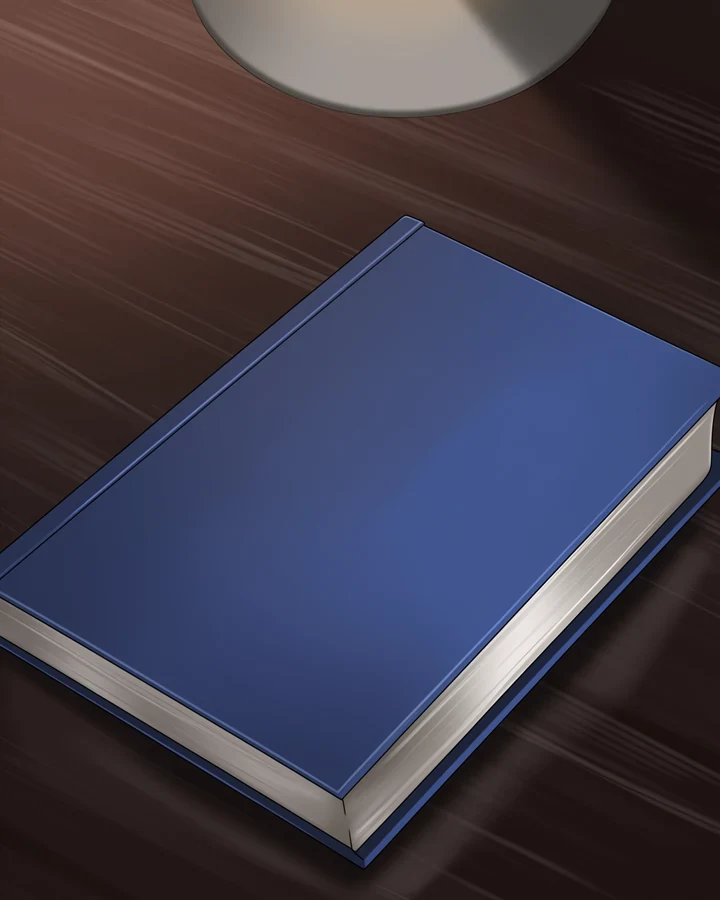 A spotlit book cover with blank space reserved for a title